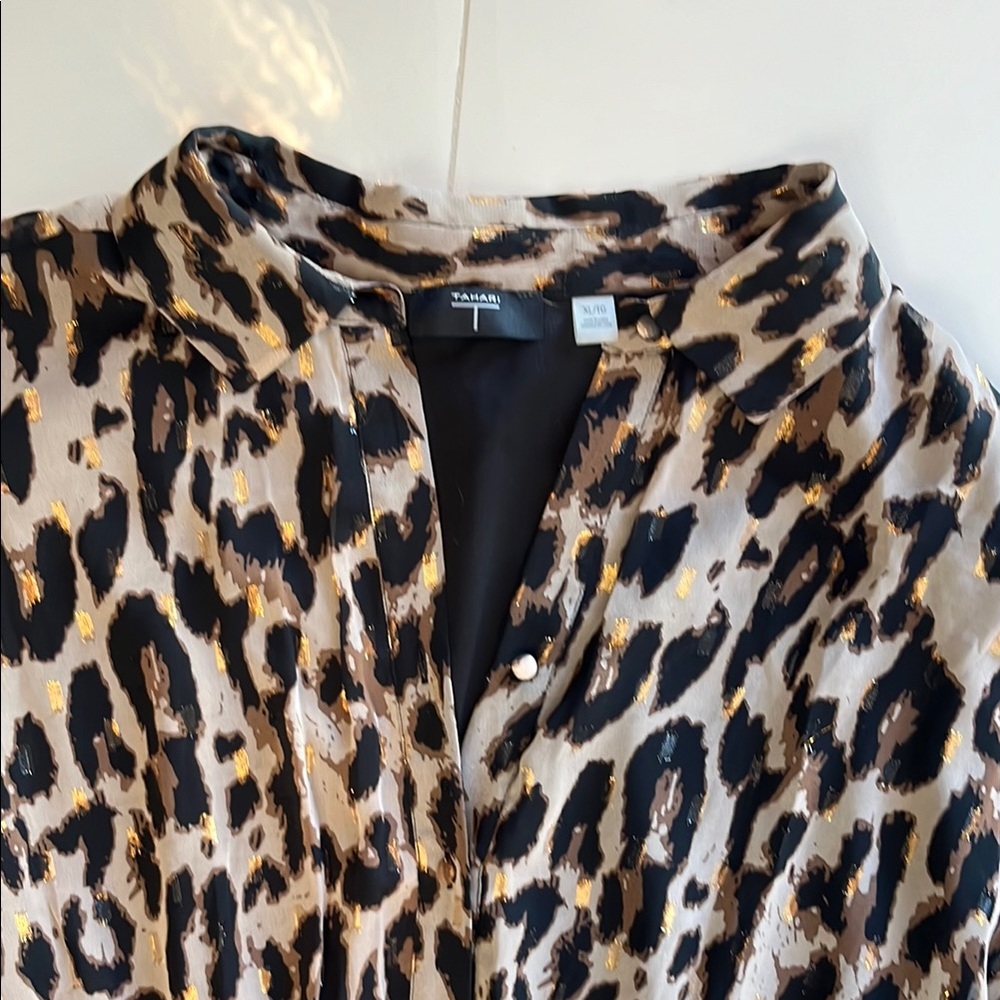 T Tahari Collared Tiered Midi Dress Animal Print Long Sleeve - Picture 4 of 14